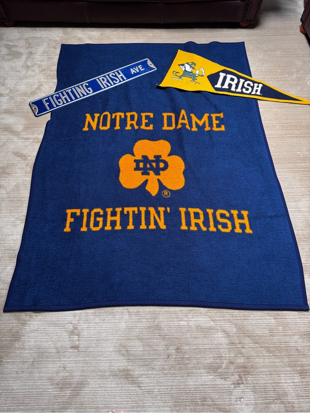 Fighting Irish Navy & Gold Throw Blanket